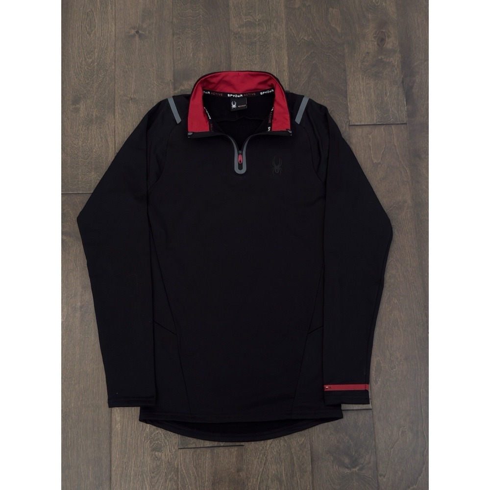 Spyder Active Mens ProWEB Black/Red Quarter Zip Size Small Athletic Logo Stretch